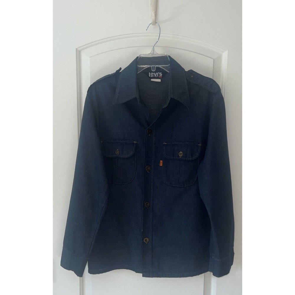 VINTAGE 70’s Levi’s Men’s Orange Tag Thick Denim Button Down Shirt, Blue, Sz S/M
